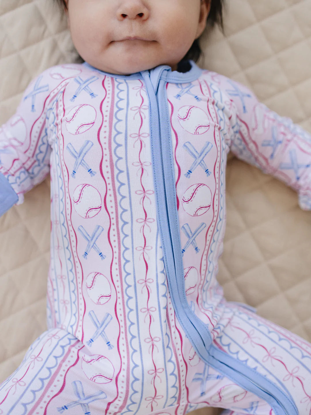 Baseball and bows | Bamboo 2-way Zip Convertible Romper