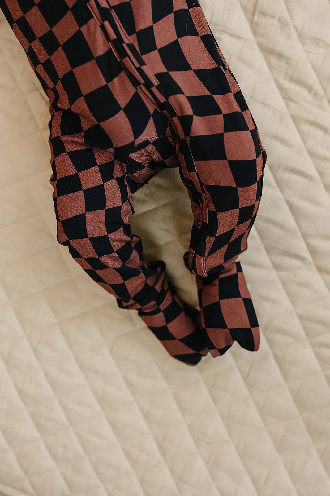 Chocolate Wavy Checkered | Bamboo 2-way Zip Convertible Romper